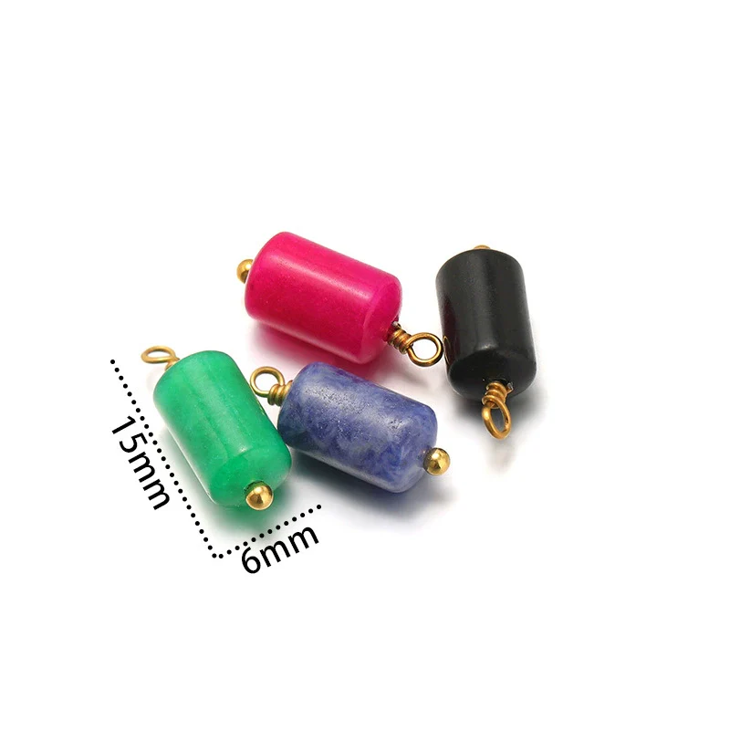 Jewelry Stainless Steel Natural Stone Pendant Earrings Necklace Retro Style Geometric Cylinder Dripping Oil Handmade Waterproof - Image 2
