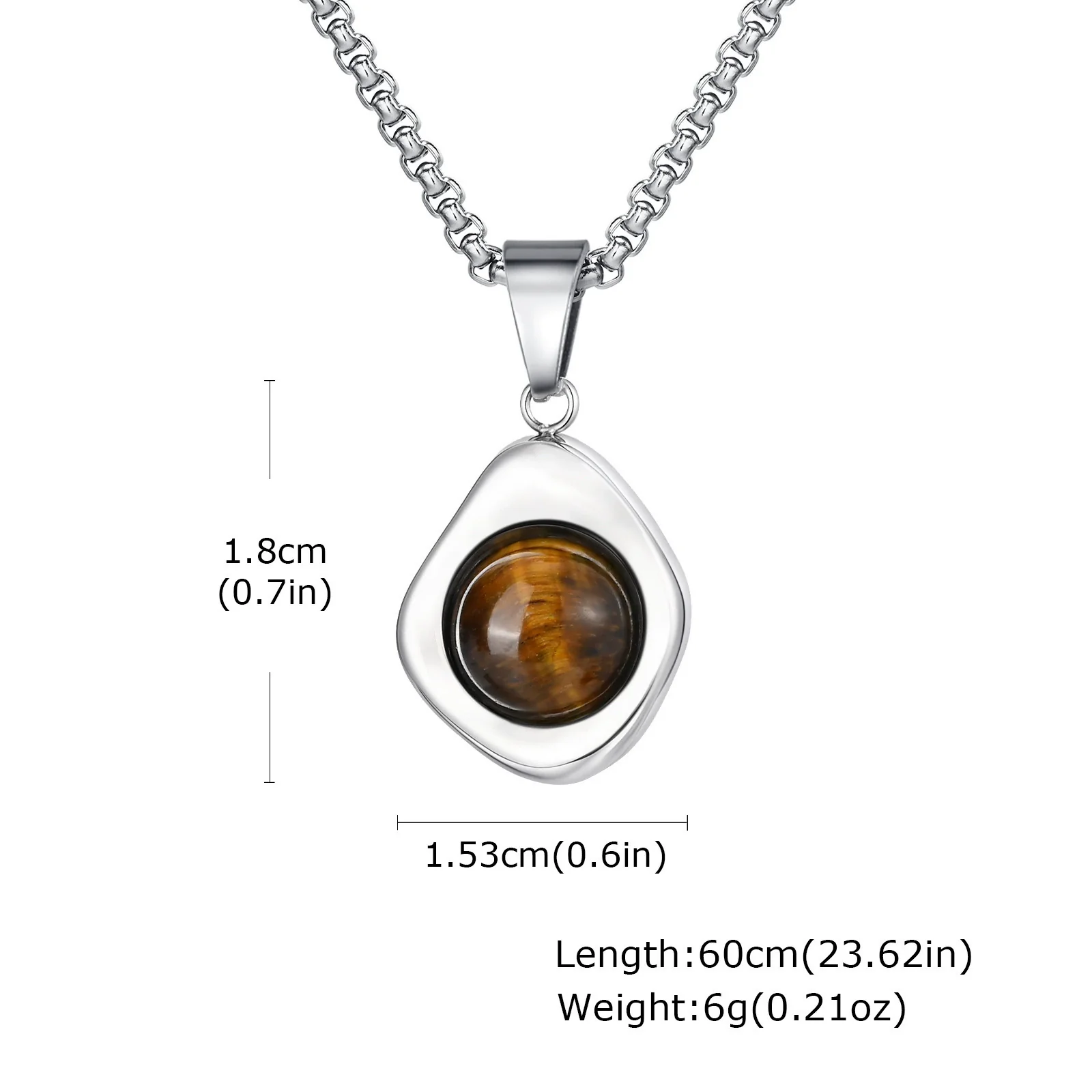 Jewelry Stainless Steel Natural Tiger Eye Stone Agate Stone Geometric Pendant Necklace - Image 8