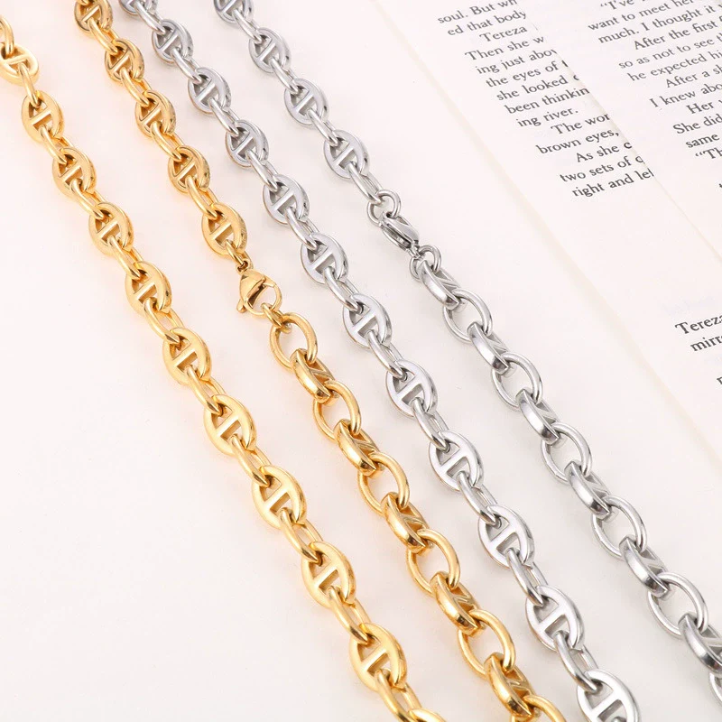 Jewelry Stainless Steel Oval Ring Open Buckle Pig Nose Sweater Chain Necklace Bracelet Light Luxury Style