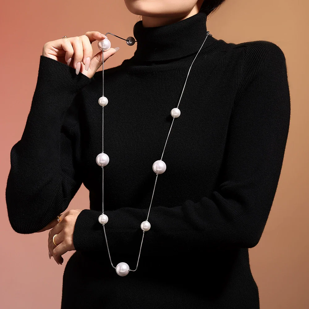Jewelry Stainless Steel Shell Beads Light Luxury Geometric Pvd Electroplated Sweater Chain For Women - Image 4