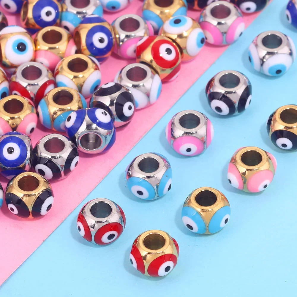 Jewelry Stainless Steel Square Beads Doublesided Enamel Oil Drops Eye Beads With 18K Gold Vacuum Plating And Eight Eyes Pattern