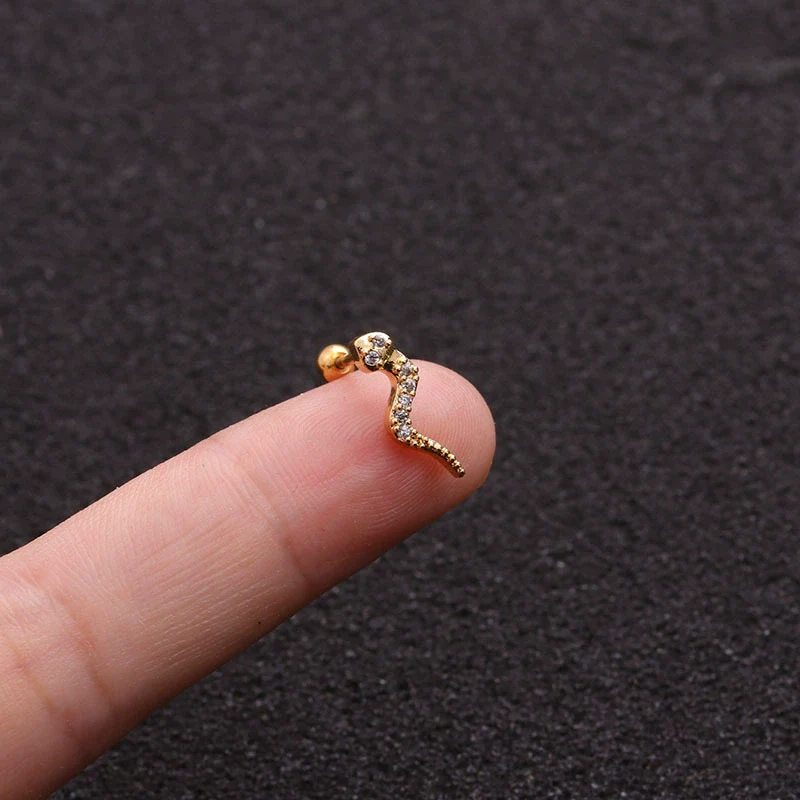 Jewelry Stainless Steel Thin Rod Screw Earrings Zircon Cartilage Earrings With Animals Zodiac Pattern Inlaid Zircon For Women - Image 4