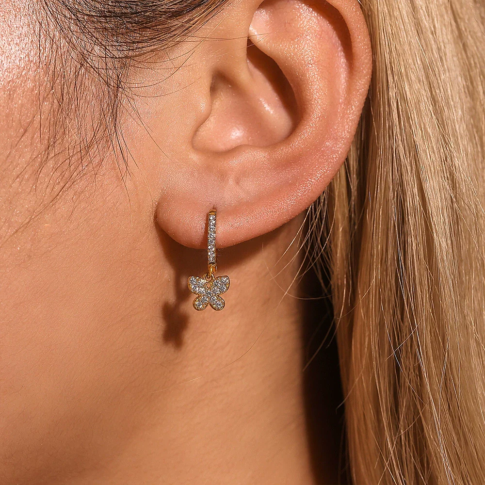 Jewelry Stainless Steel Zircon Geometric Elements Handmade Pvd Electroplated Niche Trendy Earrings - Image 2