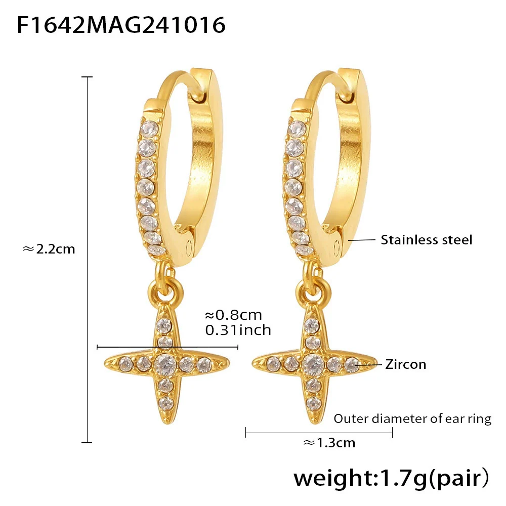 Jewelry Stainless Steel Zircon Geometric Elements Handmade Pvd Electroplated Niche Trendy Earrings - Image 8