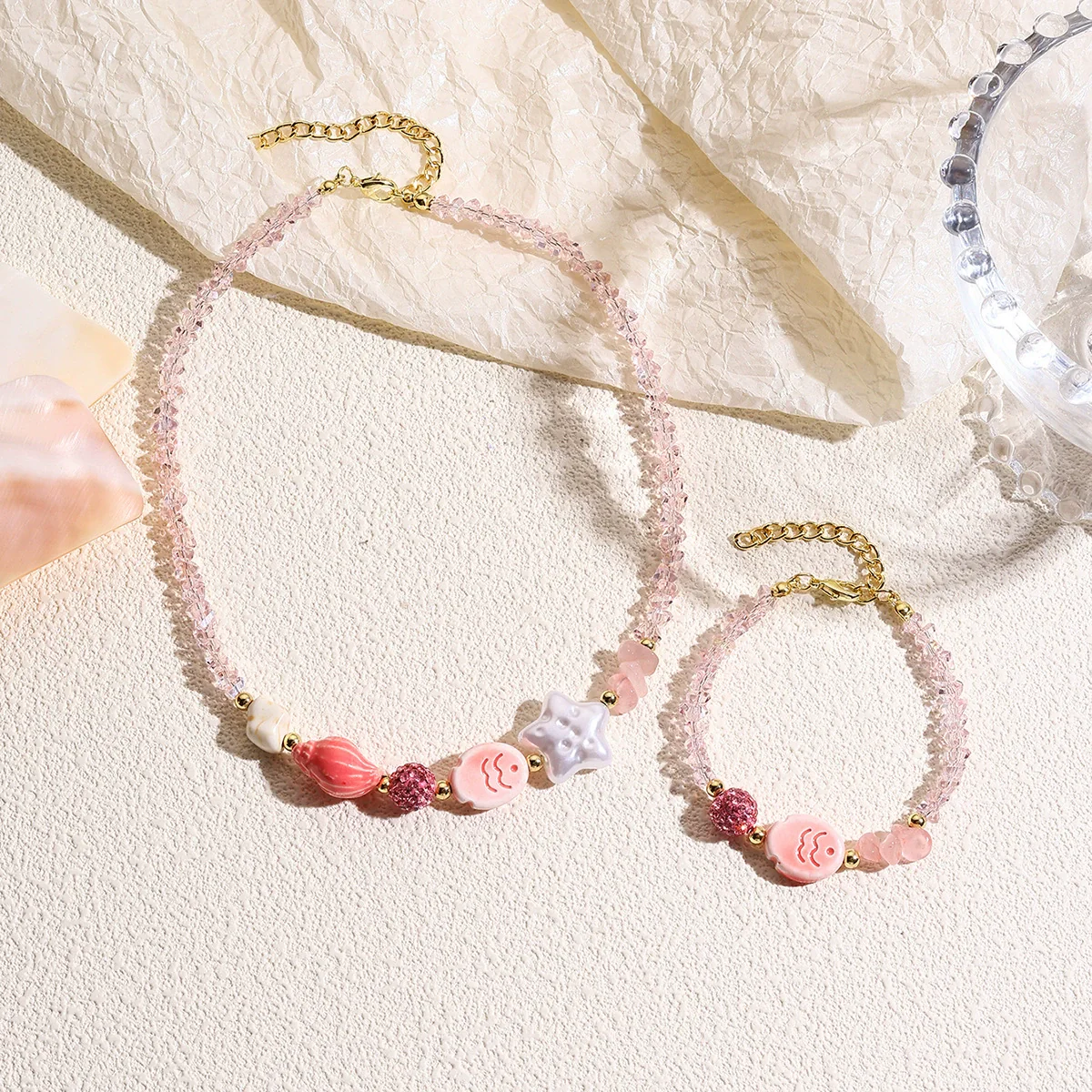 Jewelry Starfish Shell Artificial Crystal Marine Life Set With Diamonds Necklace Bracelet For Women - Image 12
