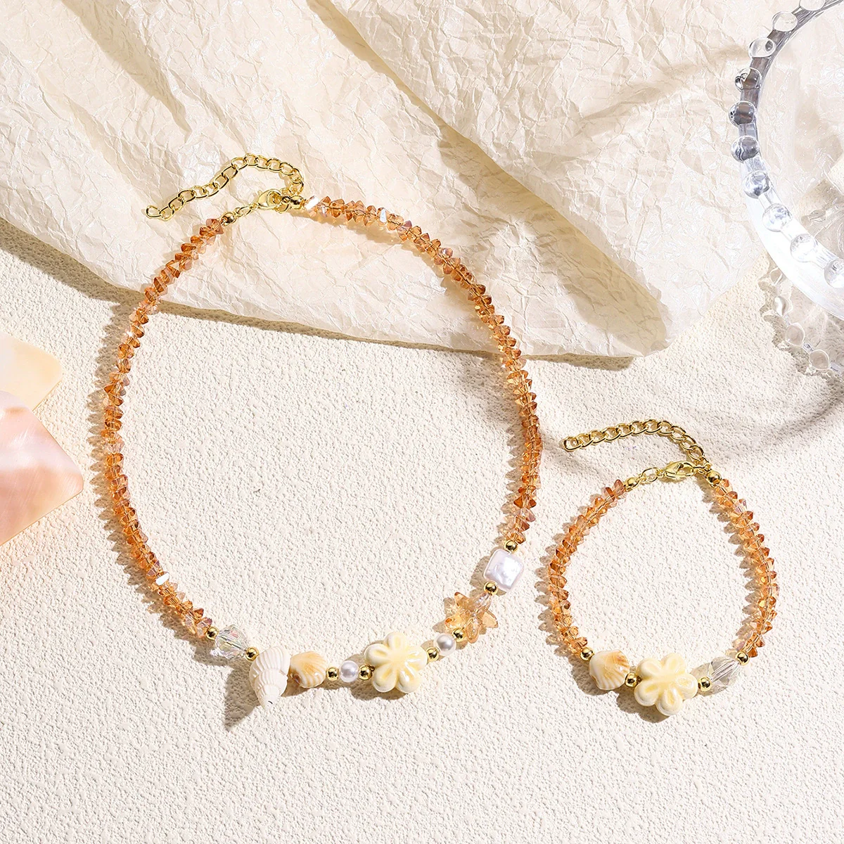 Jewelry Starfish Shell Artificial Crystal Marine Life Set With Diamonds Necklace Bracelet For Women - Image 21