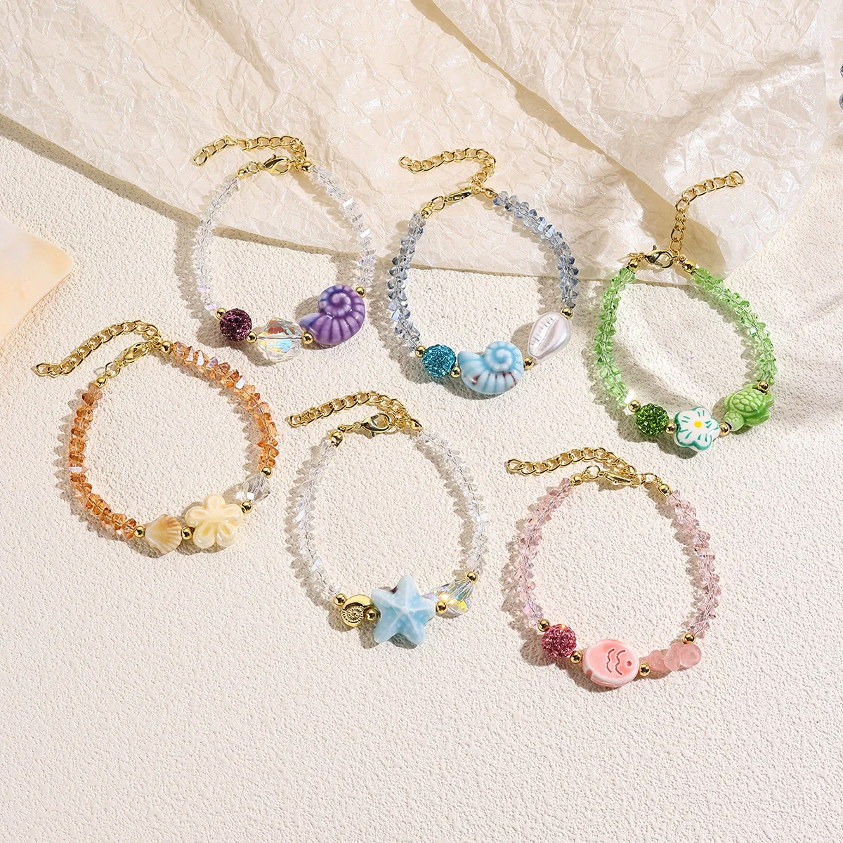 Jewelry Starfish Shell Artificial Crystal Marine Life Set With Diamonds Necklace Bracelet For Women - Image 4