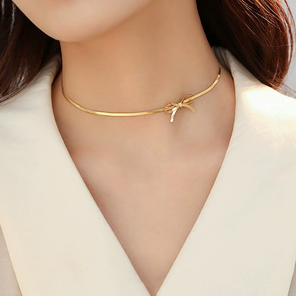 Jewelry Suit Bow Geometric Style Titanium Steel And Stainless Steel Blade Chain Electroplated - Image 2