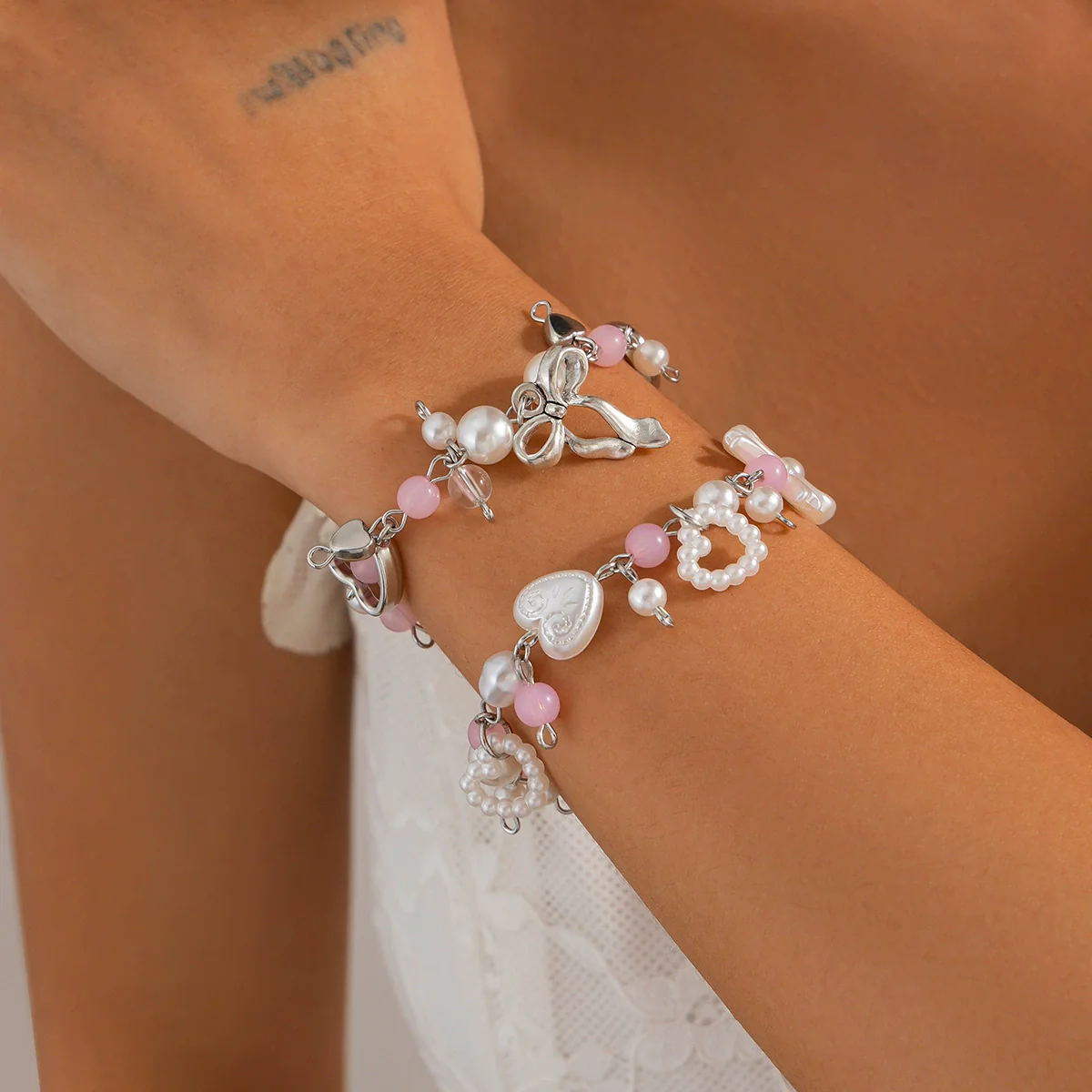 Jewelry Sweet Imitation Pearl Bow Heartshaped Starshaped Alloy Bracelet