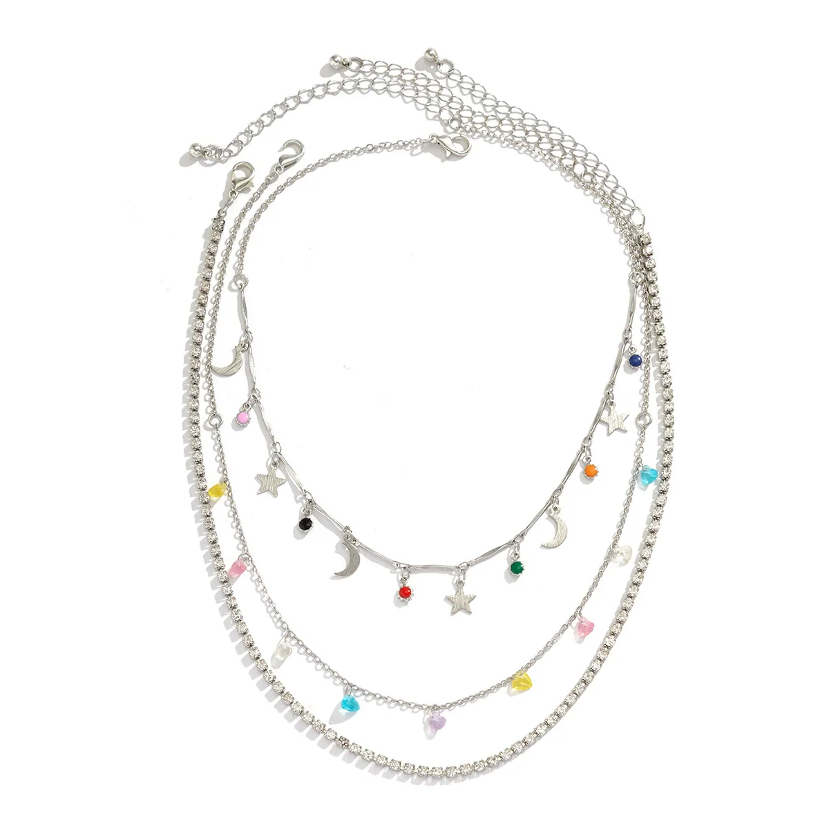 Jewelry Sweet Style Colorful Love Star And Moon Pendant Necklace Handmade With Alloy Acrylic Claw Chain And Iron Chain Geometric Pattern Electroplated - Image 4