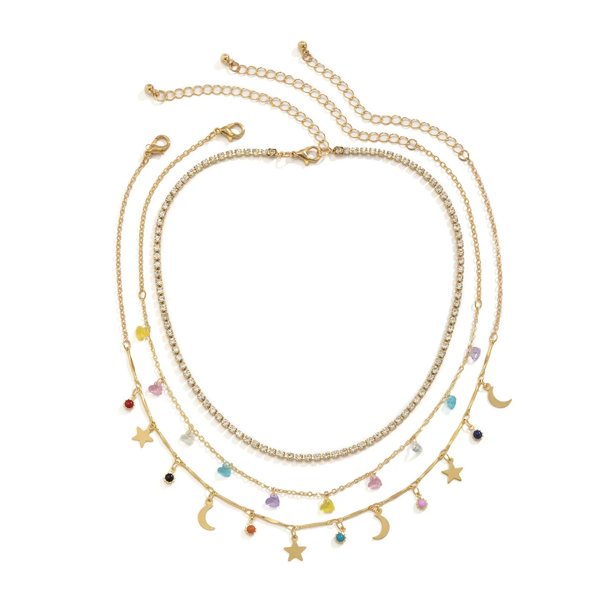 Jewelry Sweet Style Colorful Love Star And Moon Pendant Necklace Handmade With Alloy Acrylic Claw Chain And Iron Chain Geometric Pattern Electroplated - Image 5