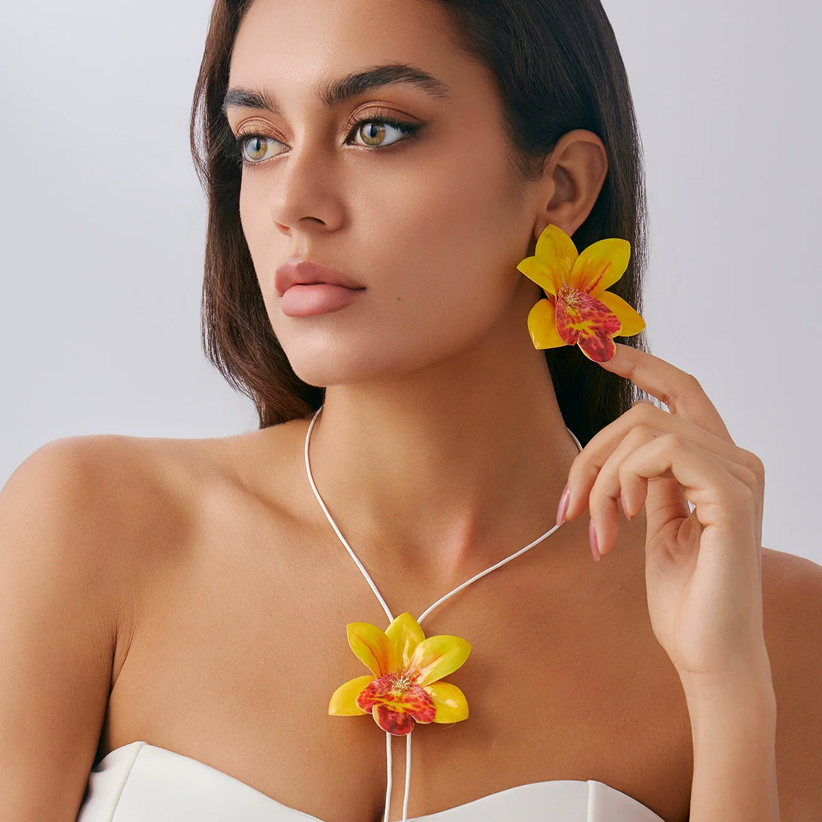 Jewelry Sweet Style Flower Leather Wax Thread Handmade Necklace And Earrings