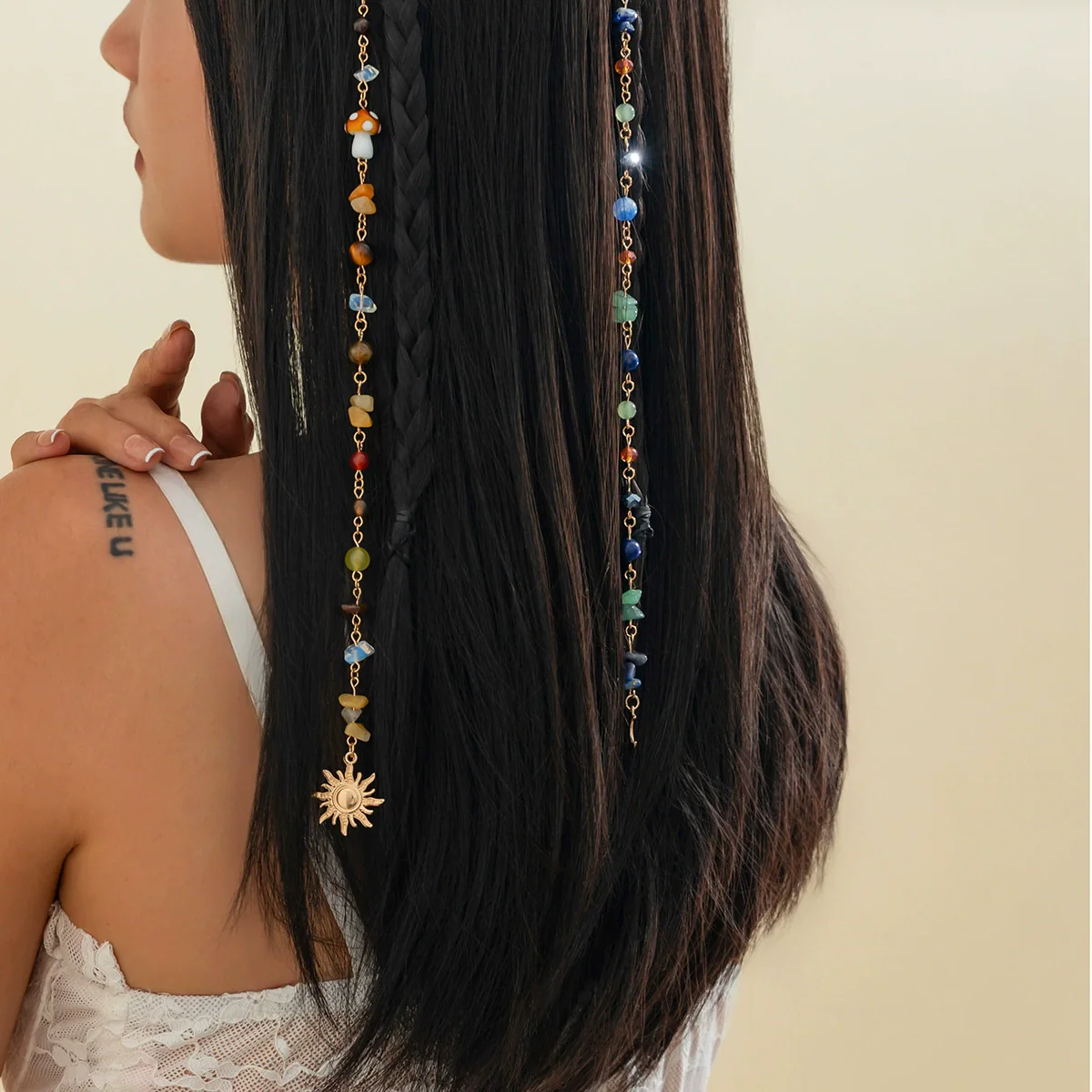 Jewelry Tassel Hair Chain Hair Accessories With Turquoise Crystal Acrylic Beads Agate Alloy Electroplated For Women Fashion Style - Image 3