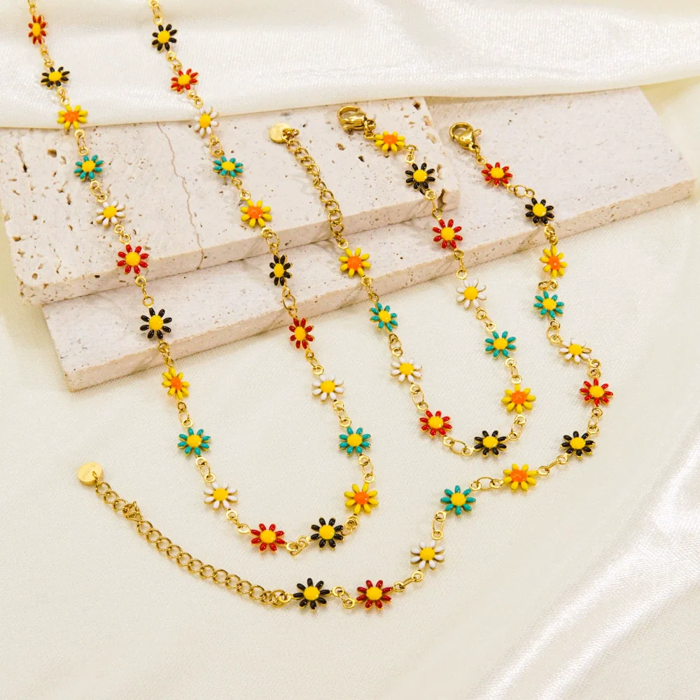 Jewelry Titanium Steel And Stainless Steel With Geometric And Floral Patterns Dripping Oil Handmade Chain