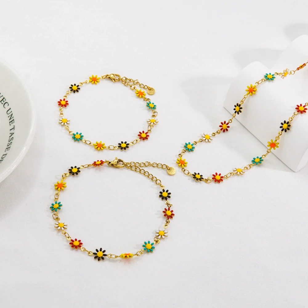 Jewelry Titanium Steel And Stainless Steel With Geometric And Floral Patterns Dripping Oil Handmade Chain - Image 3