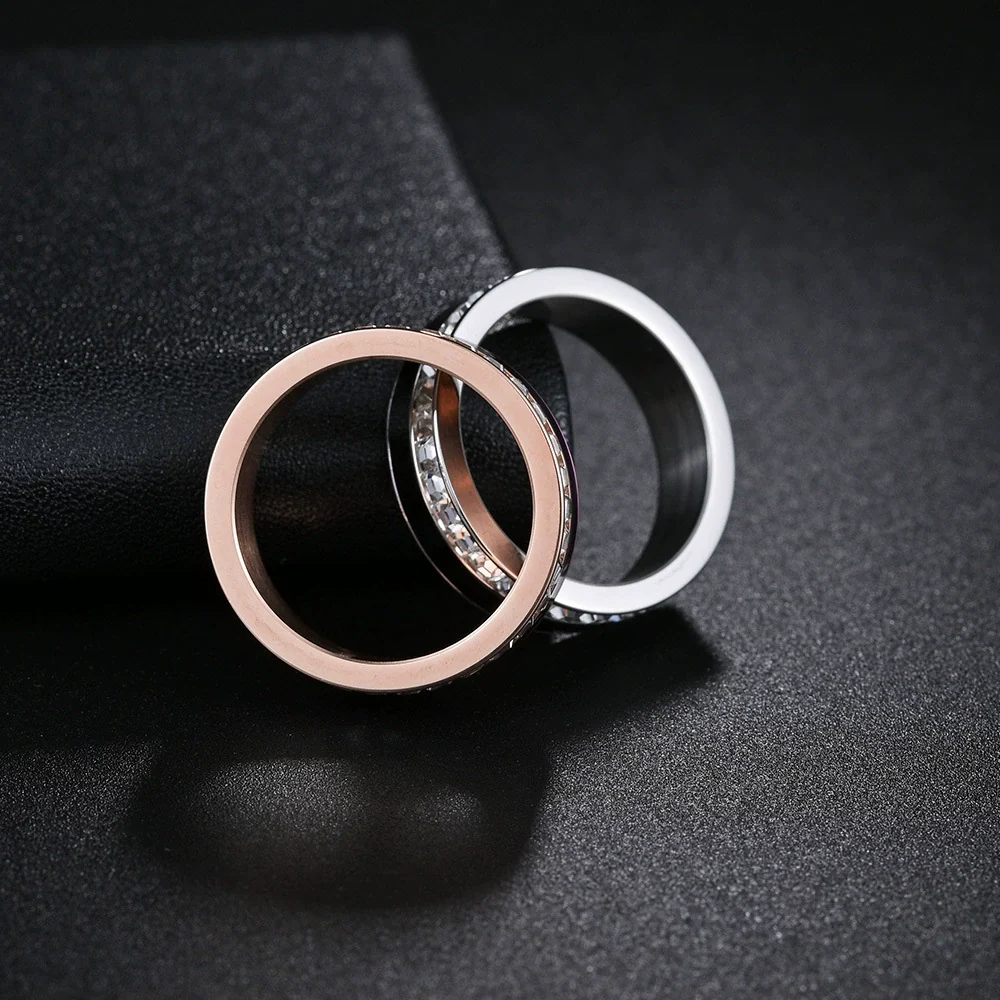 Jewelry Titanium Steel Couple Rings Inlaid With Square Diamonds U Shape Vacuum Plating - Image 3