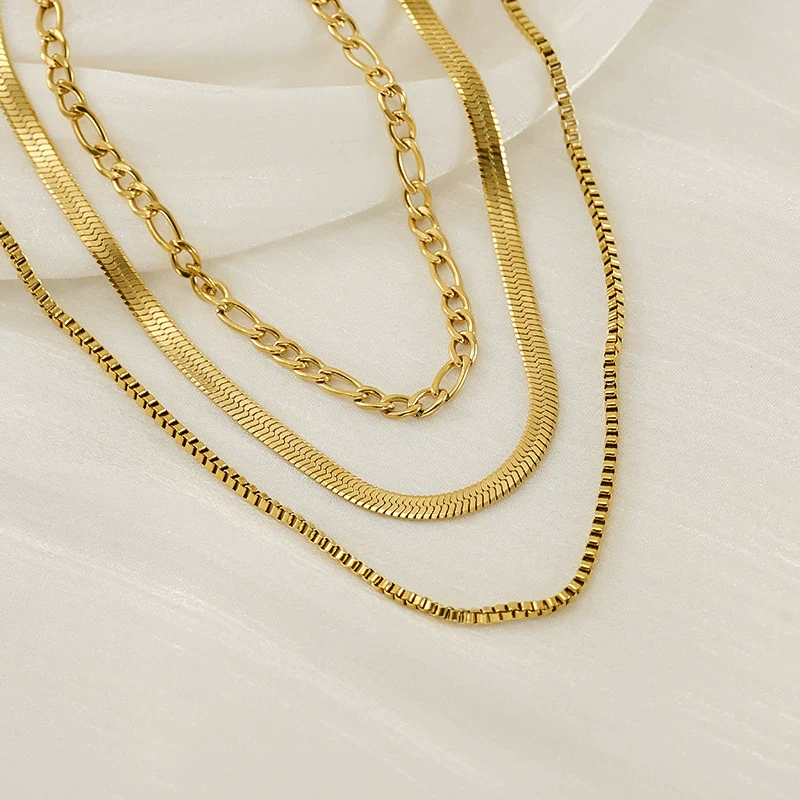 Jewelry 316L Stainless Steel Geometric Bone Chain Necklace For Women Electroplated Punk Style - Image 3