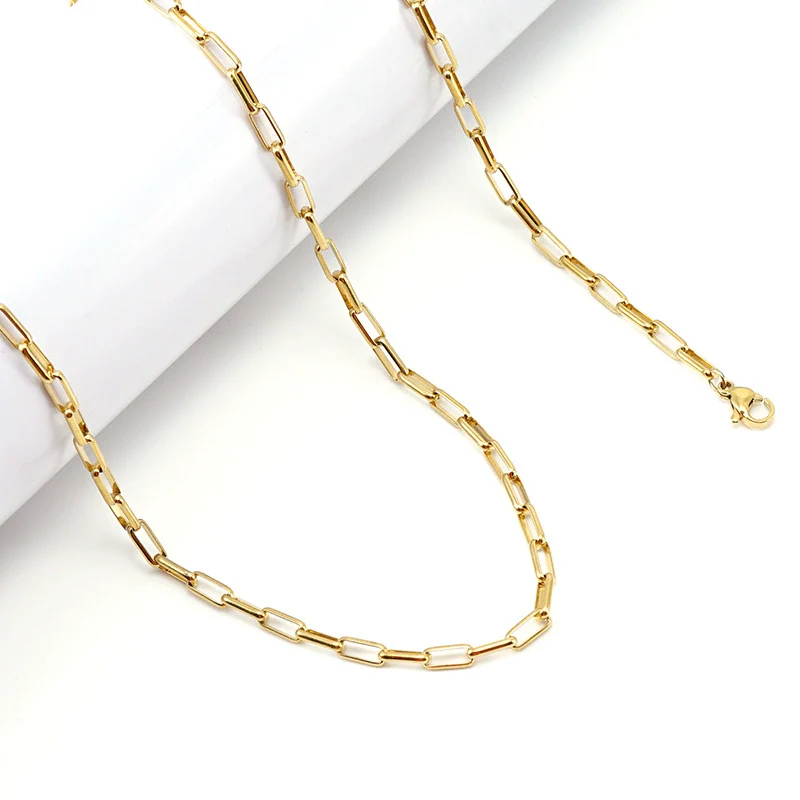 Jewelry 316L Stainless Steel Geometric Gold Inlaid Paper Clip Chain Accessories For Unisex - Image 4
