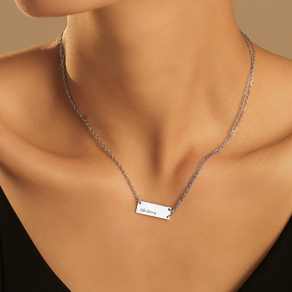 Jewelry Titanium Steel Geometric Rectangular Carved Letter Pendant Necklace Electroplating Style For Men And Women