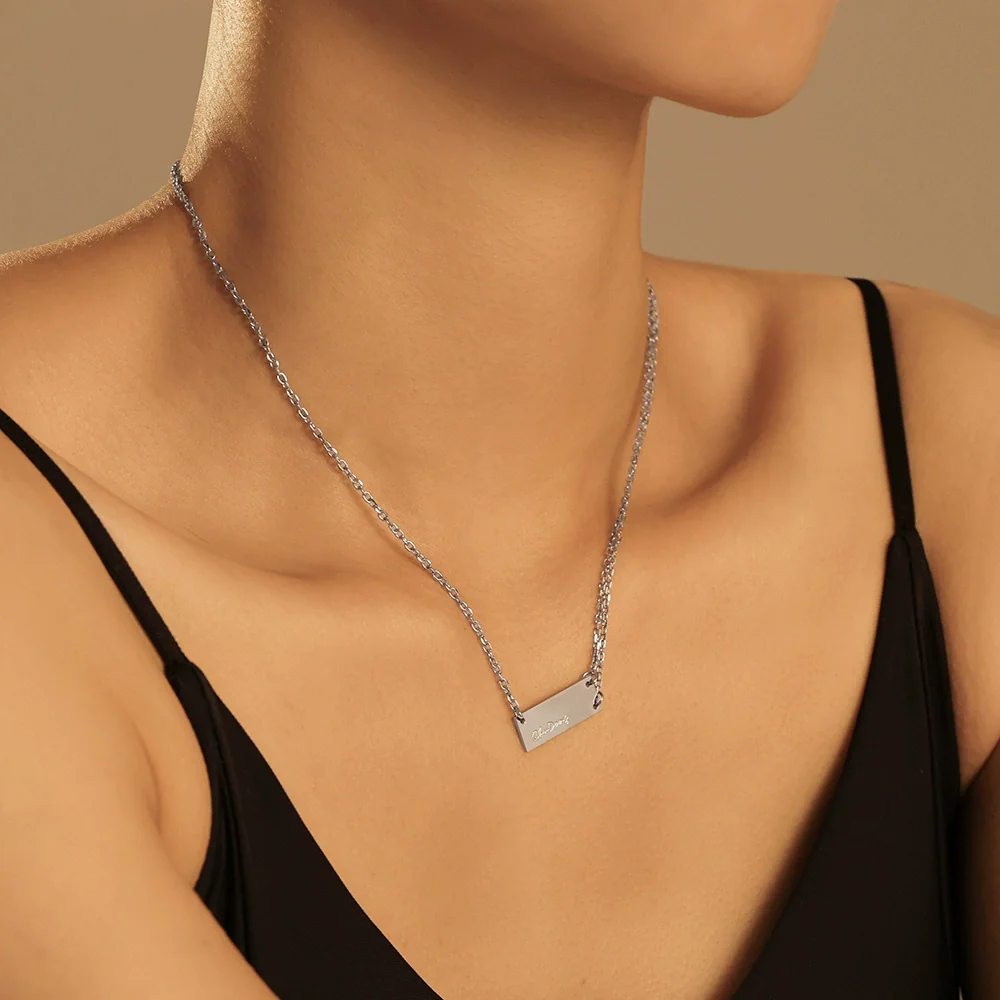 Jewelry Titanium Steel Geometric Rectangular Carved Letter Pendant Necklace Electroplating Style For Men And Women - Image 4