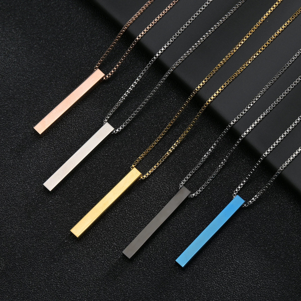 Jewelry Titanium Steel Geometric Square Column Pendant Necklace With Electroplating Polishing