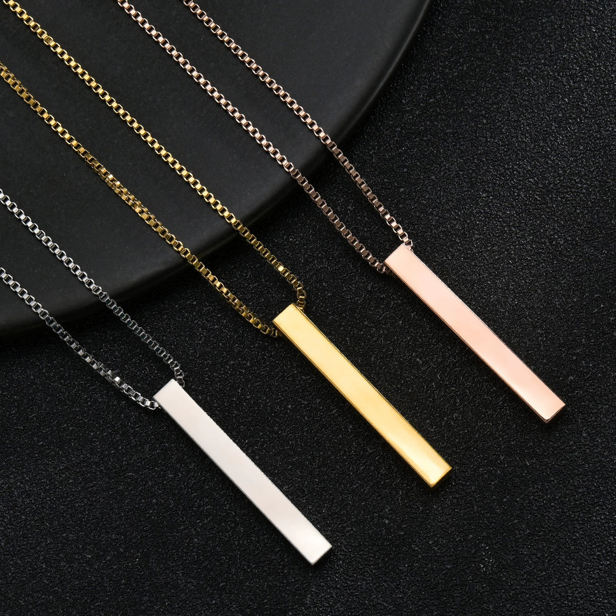 Jewelry Titanium Steel Geometric Square Column Pendant Necklace With Electroplating Polishing - Image 2