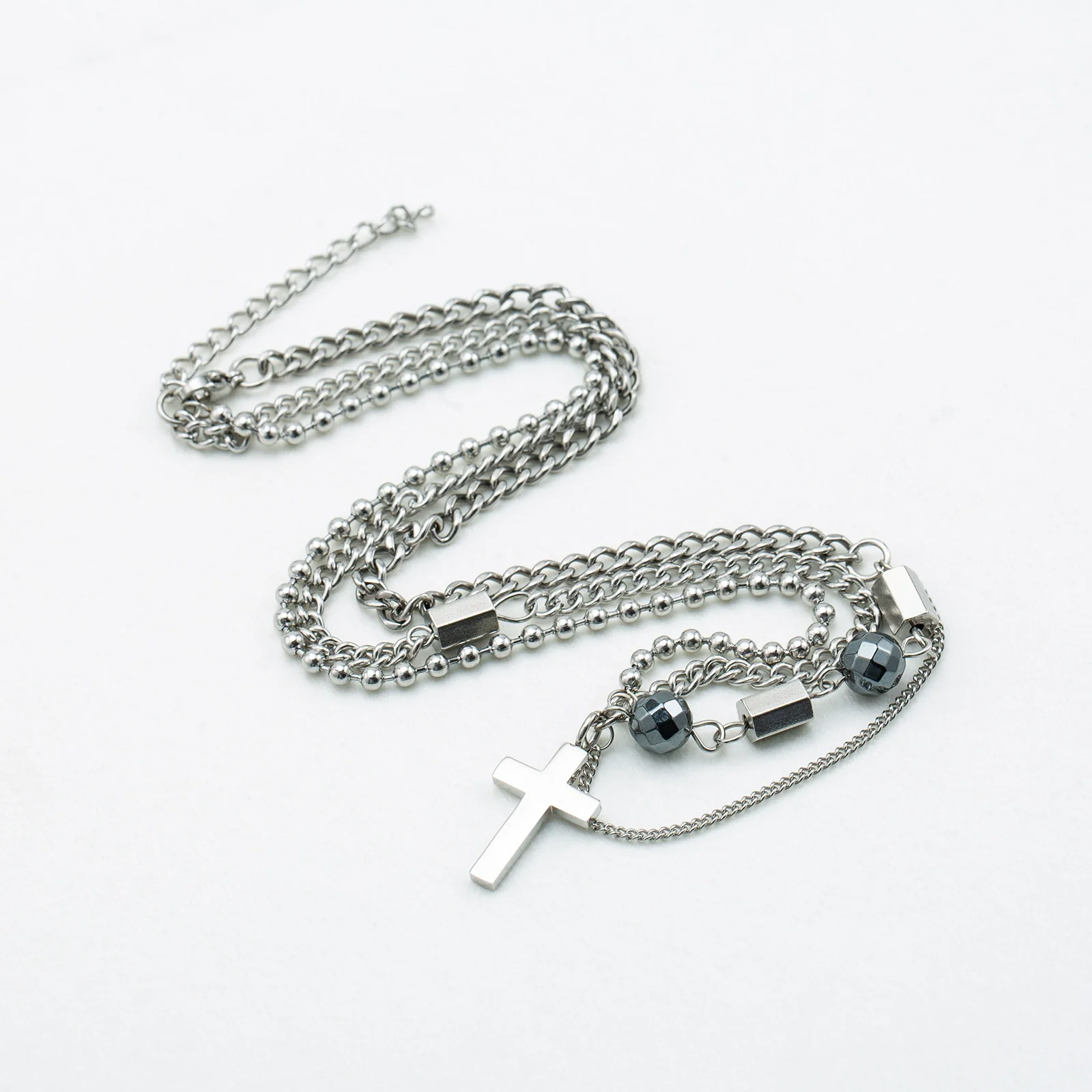 Jewelry Titanium Steel Geometric Stitching Beaded Cross Men's Necklace Polishing - Image 3