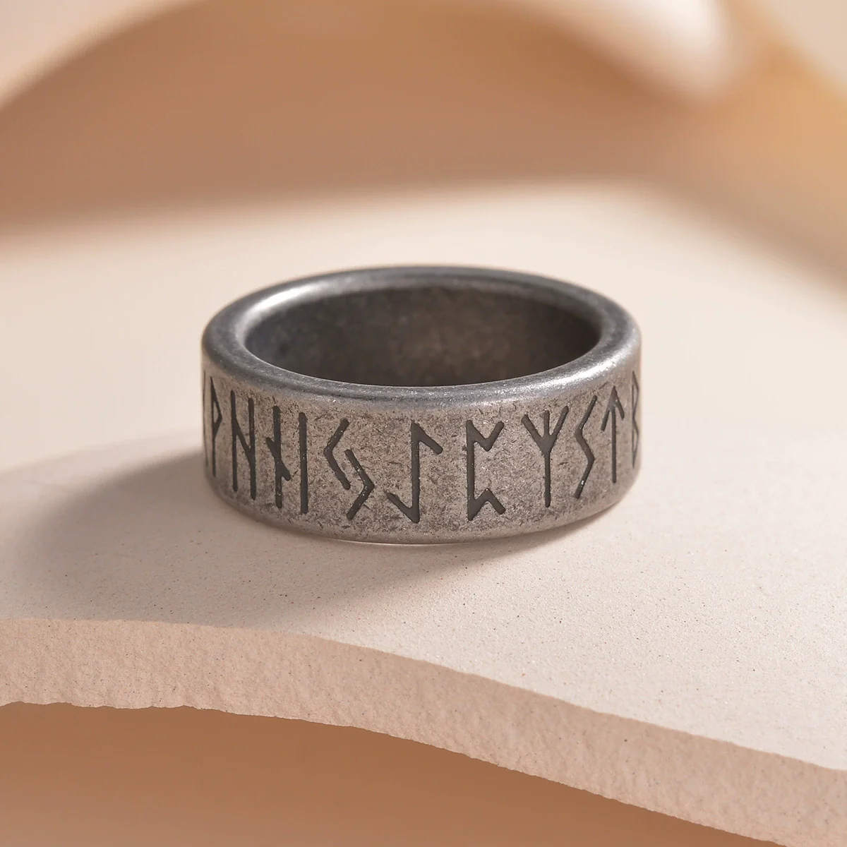 Jewelry Titanium Steel Nordic Viking Ring With Geometric Pattern Old Style Unisex - Image 3