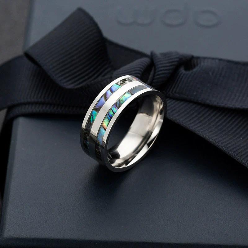 Jewelry Titanium Steel Ring And Bracelet Inlaid Abalone And Shell With Dripping Oil Treatment And Letters Numbers Text Pattern Unisex - Image 2