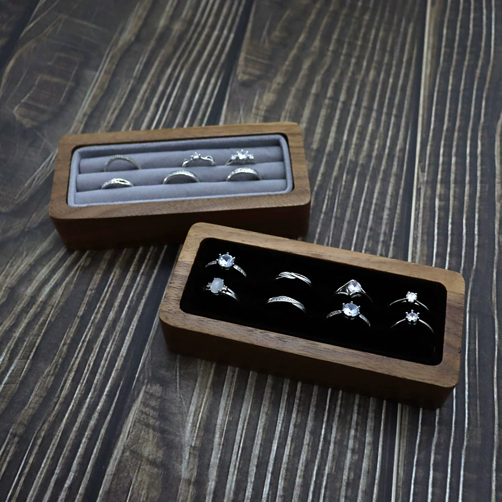 Jewelry Tray Storage Box Wooden Black Walnut For Ring Necklace Pendant Earrings - Image 2