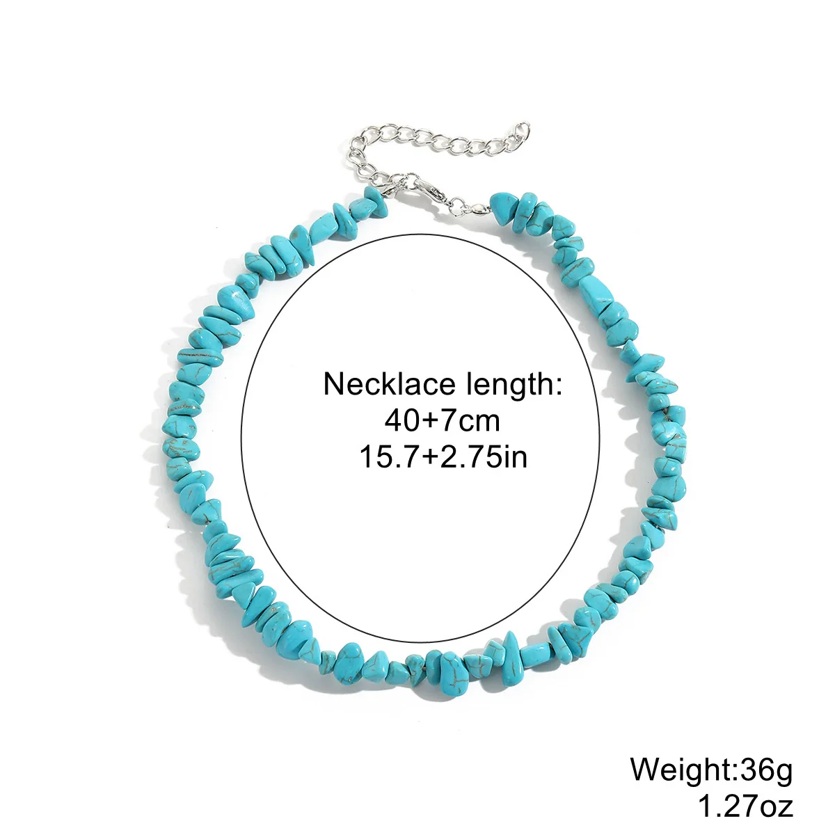 Jewelry Turquoise Geometric Bohemian Style Electroplated Women's Natural Stone Necklace - Image 11