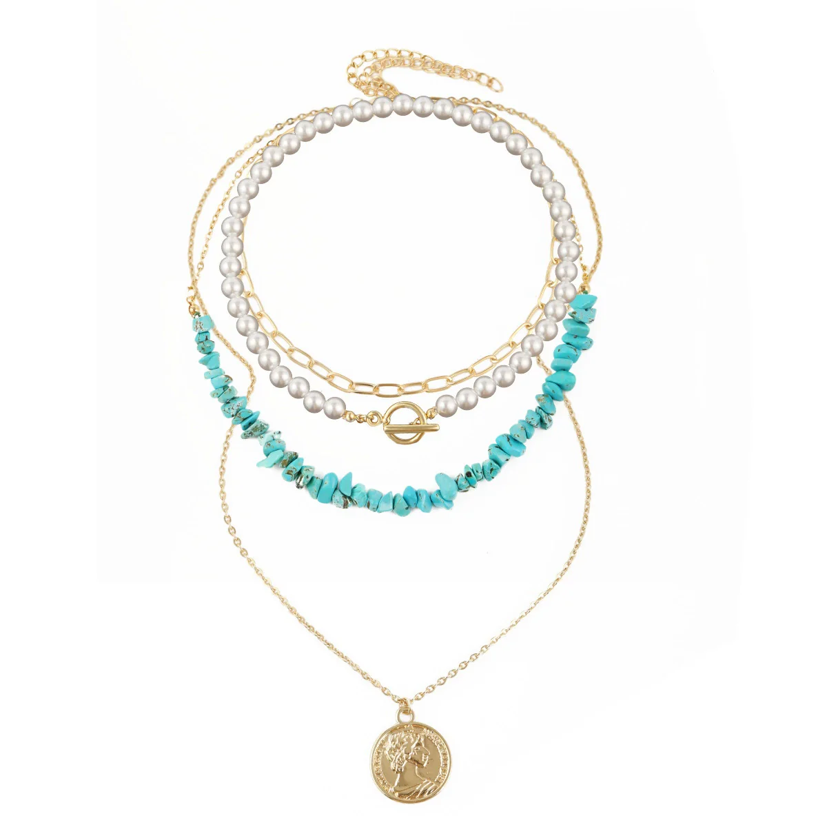 Jewelry Turquoise Geometric Bohemian Style Electroplated Women's Natural Stone Necklace - Image 5