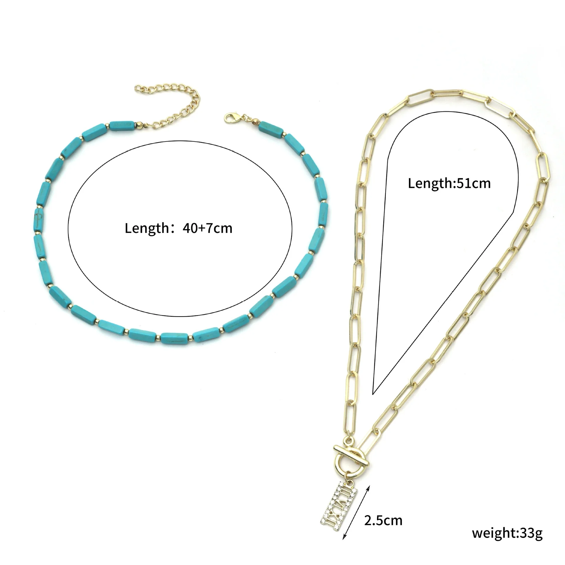Jewelry Turquoise Pearl Handmade Geometric Pendant Ball Chain Necklace For Women - Image 11