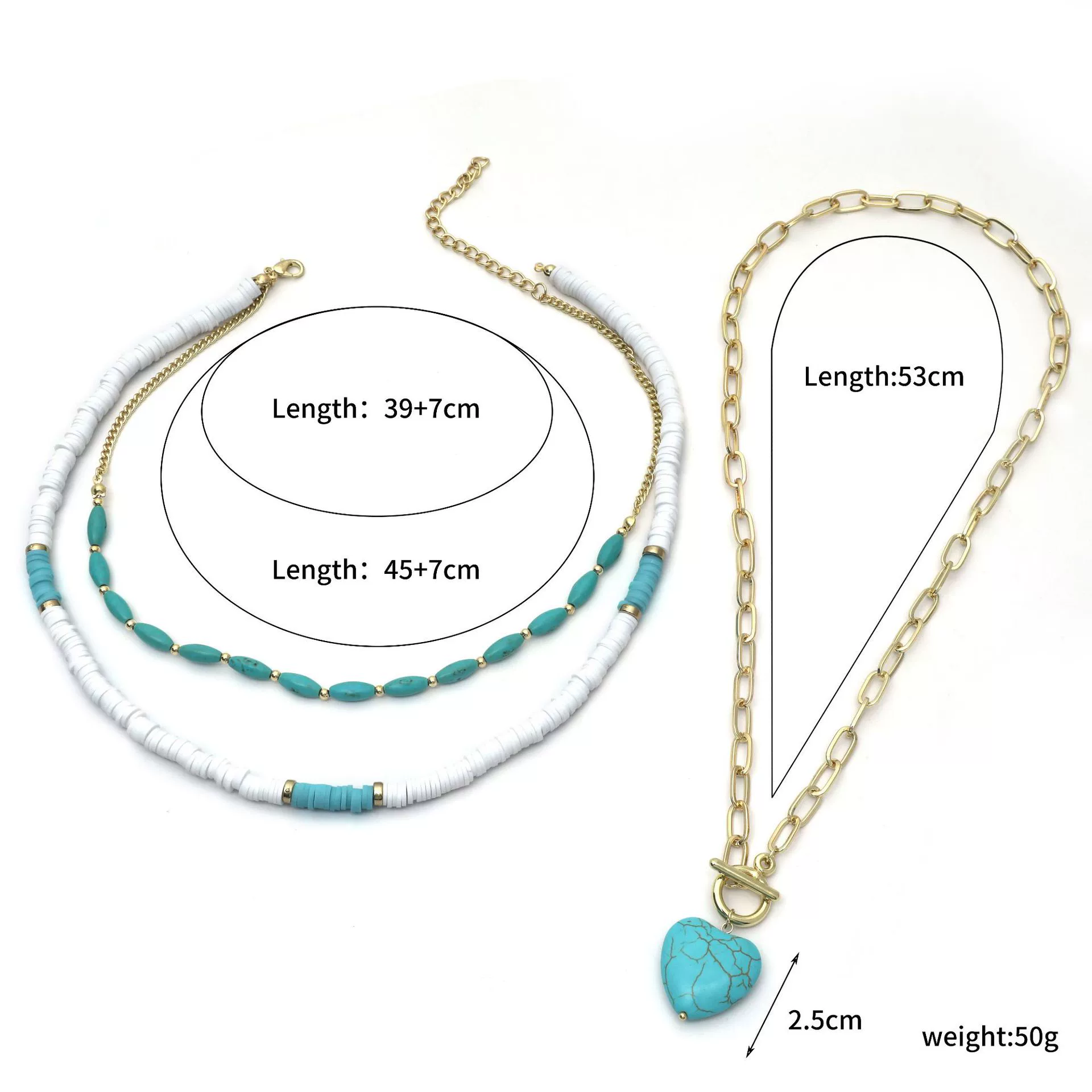 Jewelry Turquoise Pearl Handmade Geometric Pendant Ball Chain Necklace For Women - Image 12