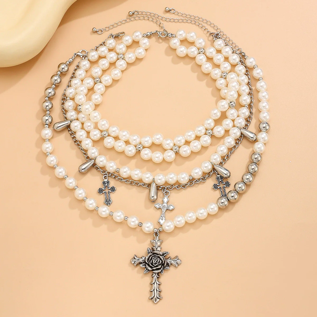 Jewelry Vintage Baroque Clavicle Chain Imitation Pearl Alloy Geometric Electroplating - Image 4