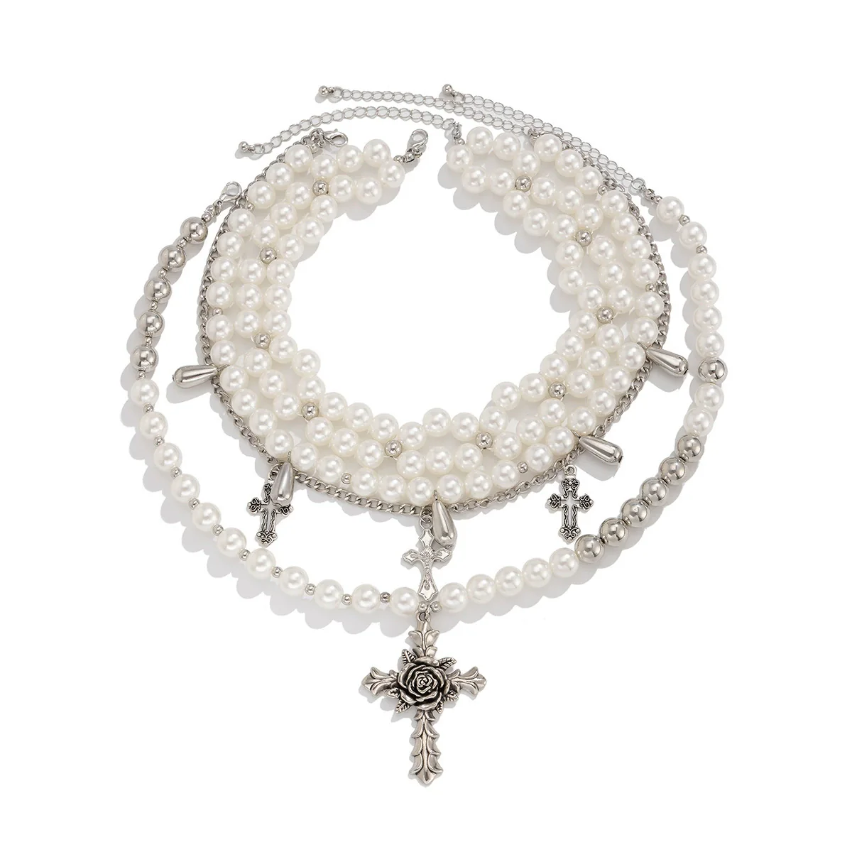 Jewelry Vintage Baroque Clavicle Chain Imitation Pearl Alloy Geometric Electroplating - Image 5