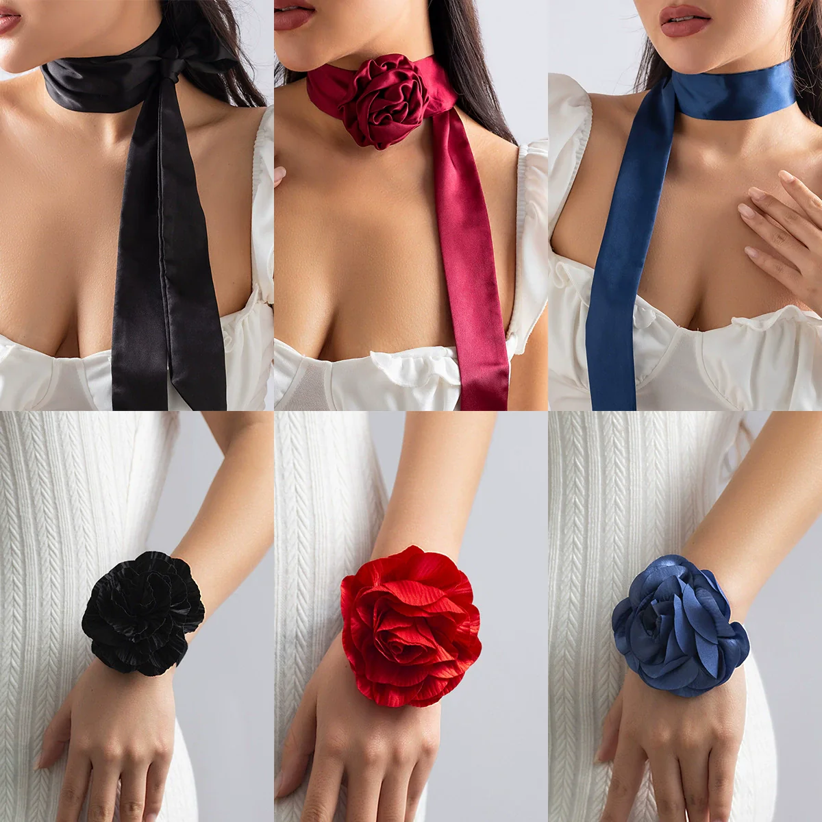 Jewelry Vintage Collar Rose Camellia Chocker Tassel Satin Flower Handmade Cloth Necklace For Women