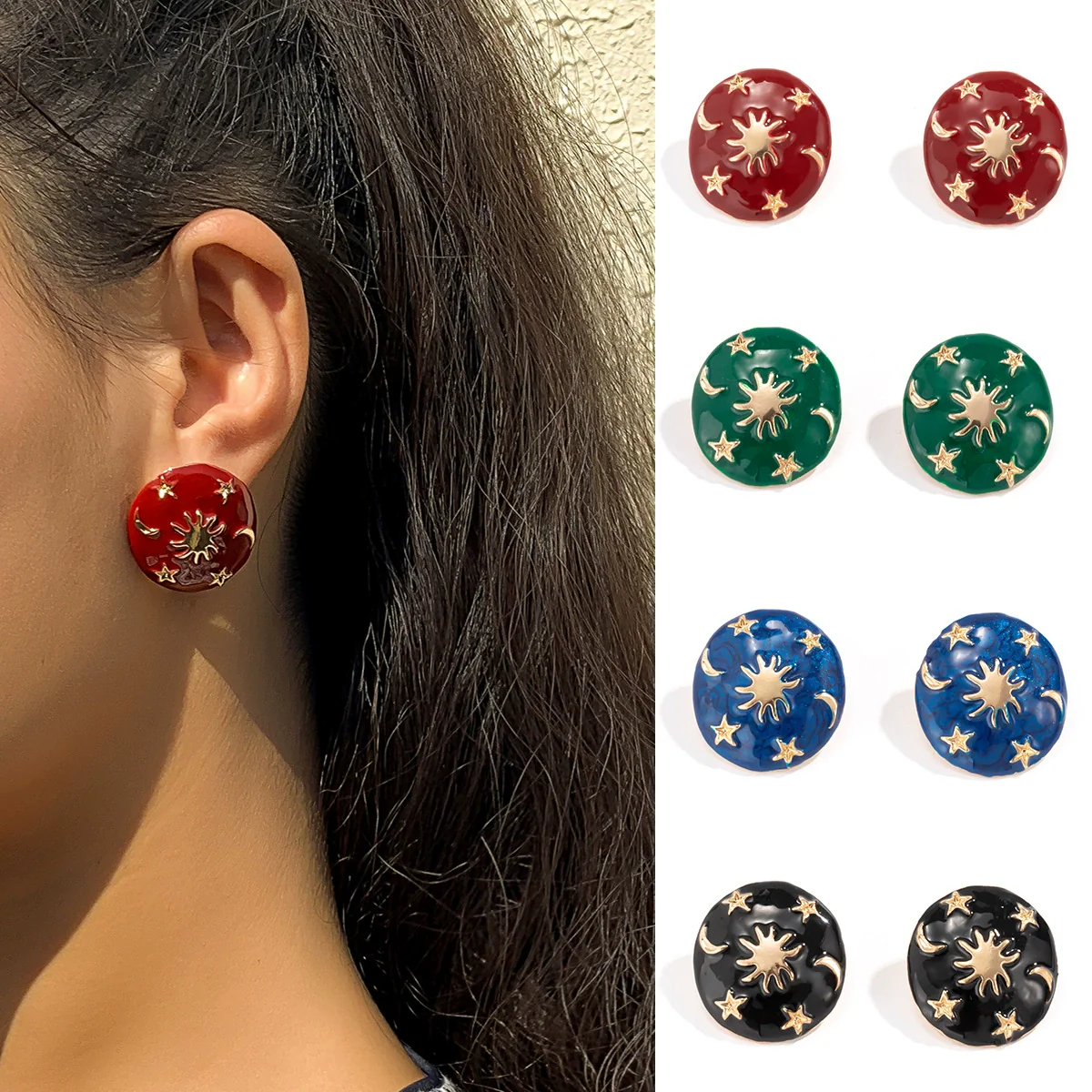 Jewelry Vintage Fragrant Style Heartshaped Geometric Round Earrings For Women Dripping Oil Alloy Imitation Pearl Electroplating - Image 2