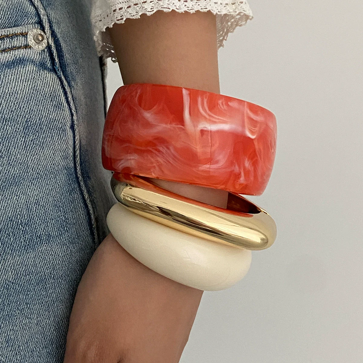 Jewelry Vintage Geometric Resin Handmade Wide Bracelets