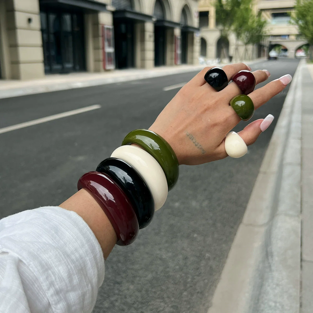 Jewelry Vintage Geometric Resin Open Bracelet And Ring Handmade