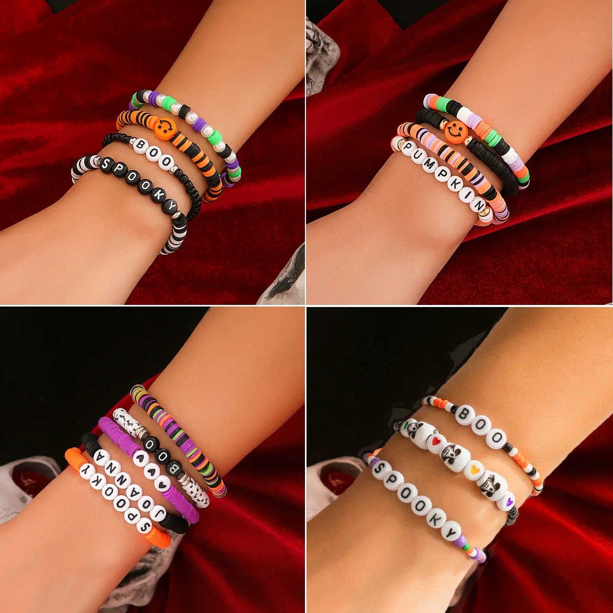 Jewelry Vintage Gothic Style Acrylic Plastic Resin Letters Beaded Elastic Multi Layer Handmade Bracelet