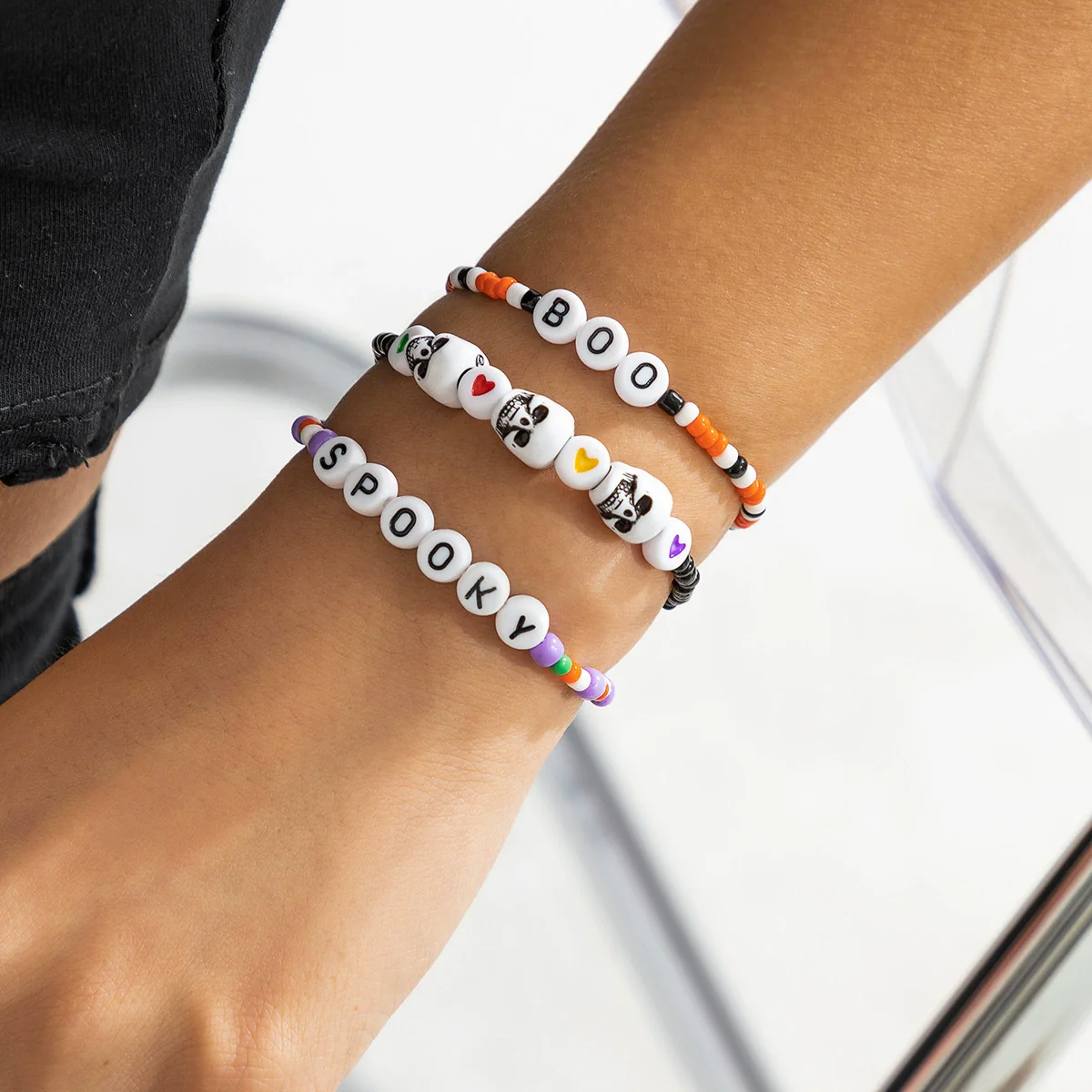 Jewelry Vintage Gothic Style Acrylic Plastic Resin Letters Beaded Elastic Multi Layer Handmade Bracelet - Image 6