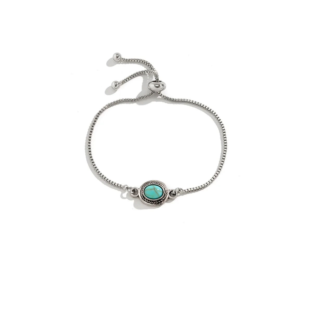 Jewelry Vintage Pendant Adjustable Turquoise Bracelet Alloy Geometric Pattern Diamond Treated - Image 3
