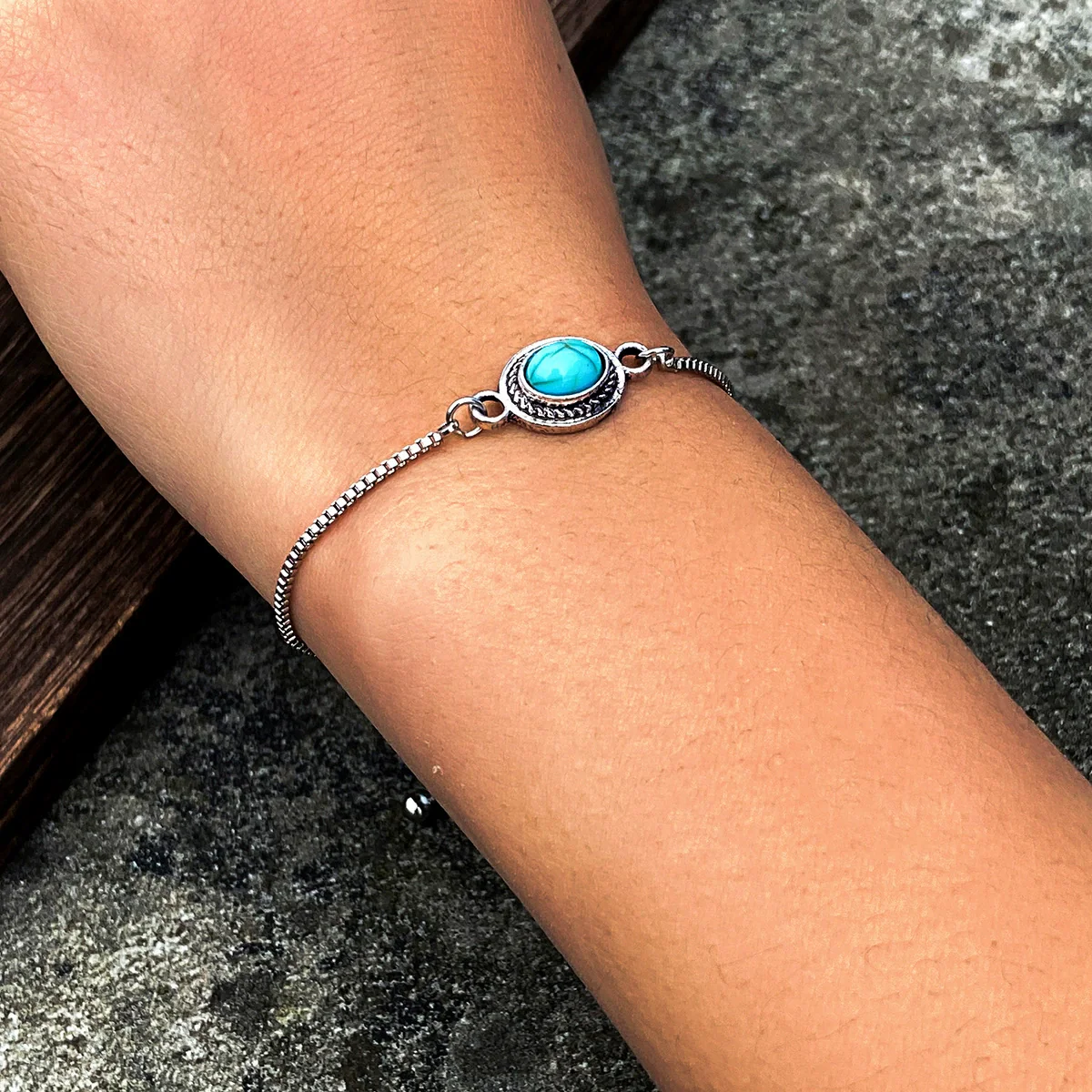 Jewelry Vintage Pendant Adjustable Turquoise Bracelet Alloy Geometric Pattern Diamond Treated - Image 6