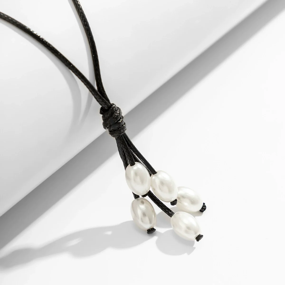 Jewelry Wax Line Geometric Imitation Pearl Tassel Pendant Necklace For Women Handmade - Image 4