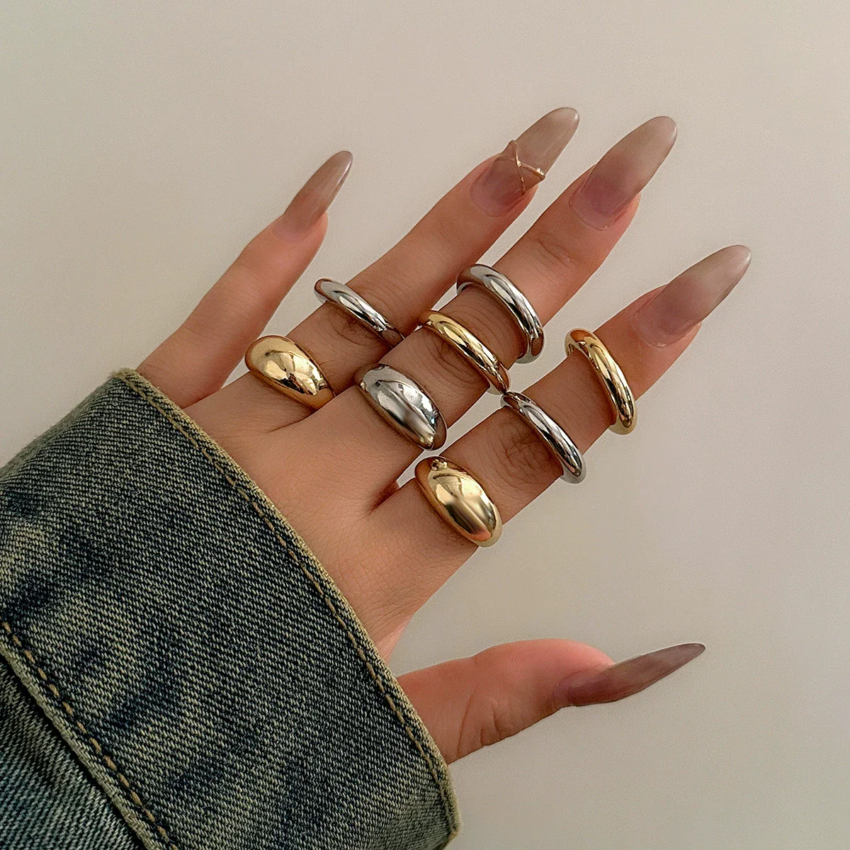 Jewelry Zinc Alloy Geometric Arc Ring Electroplating - Image 12