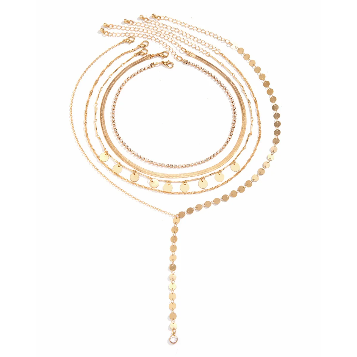 Jewelry Zinc Alloy Geometric Snake Bone Chain Imitation Pearl Multi Layer Necklace For Women Electroplated - Image 5