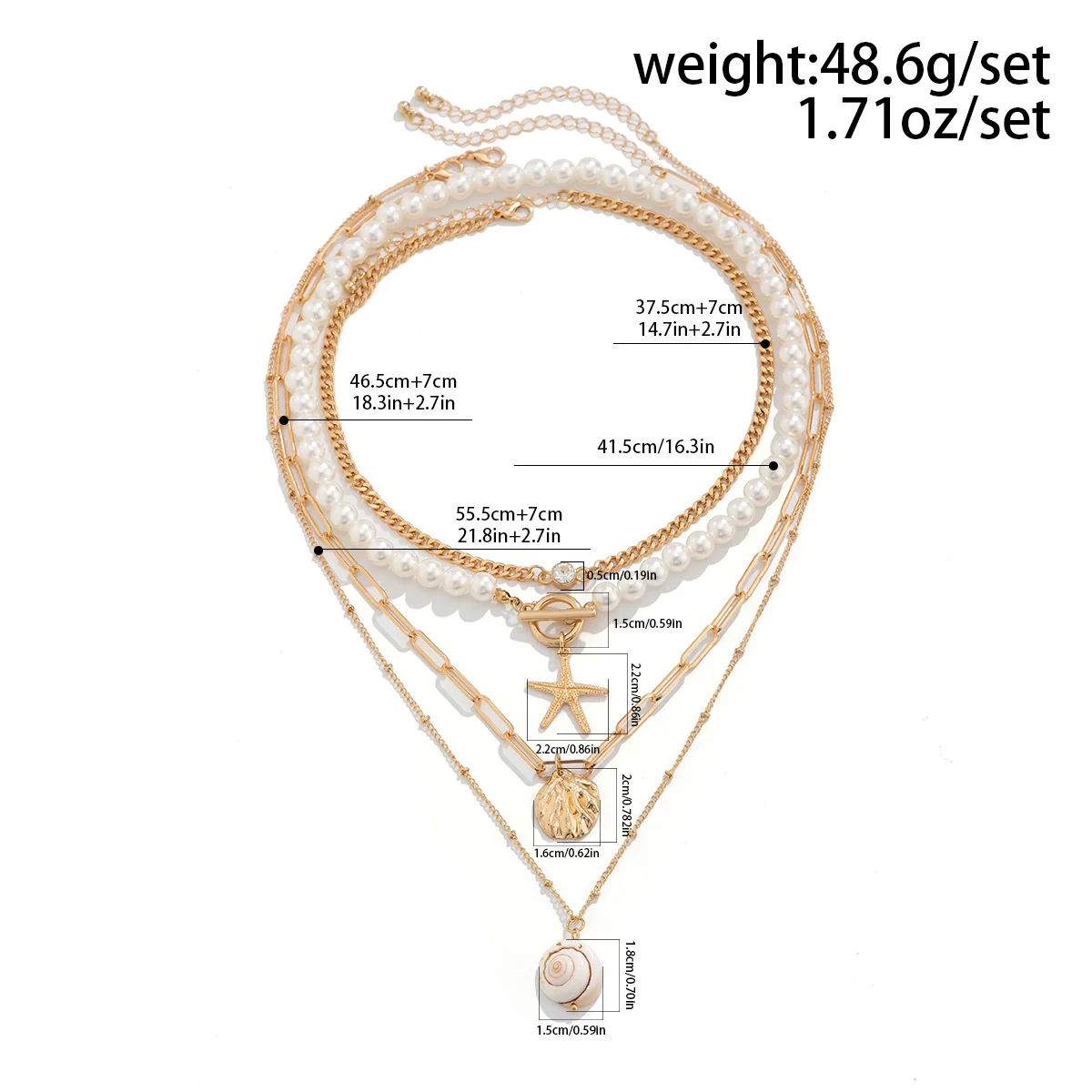 Jewelry Zinc Alloy Resin Beaded Necklace With Starfish Shell Star Shape Retro Electroplating For Women - Image 5