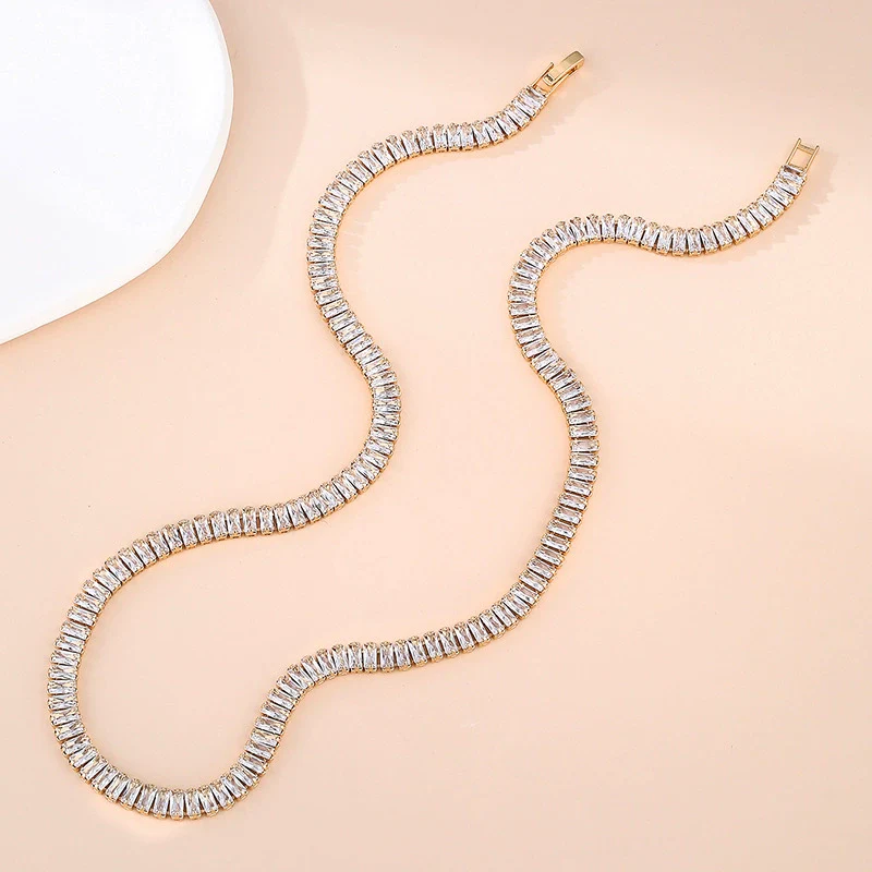 Jewelry Zircon Inlaid Copper Bamboo Chain Threepiece Set Necklace Earrings Bracelet - Image 9