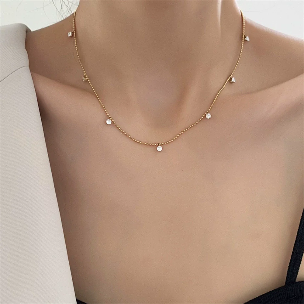 Jewelry Zircon Pendant Necklace And Bracelet Geometric Design Electroplated - Image 2
